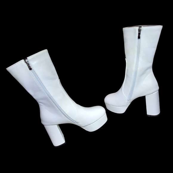 Platform High Heel Boots White Pink Hearts Side-Zip Calf Lenght Women Size 8.5 - Picture 5 of 16